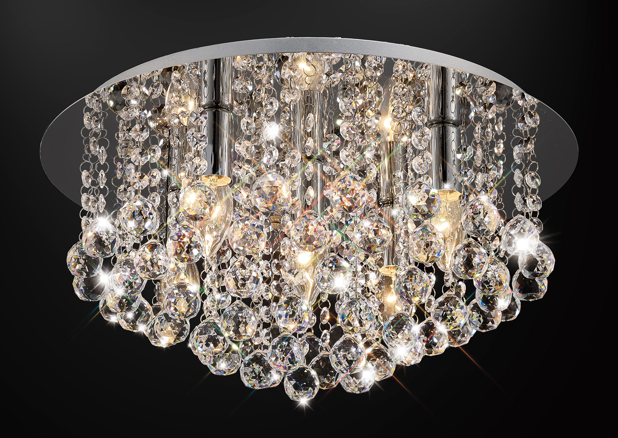 D0145  Acton Crystal Round Flush Ceiling 5 Light Polished Chrome
